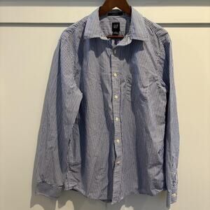 GAP Shirt Mens Large Blue White Striped Button Down Long Sleeve Fitted Cotton